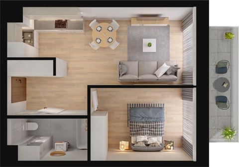 Plan 2 pok. 44m²