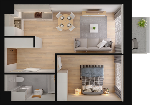 Plan 2 pok. 44m²