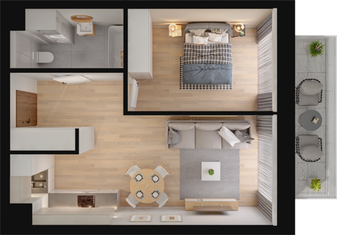 Plan 2 pok. 44m²