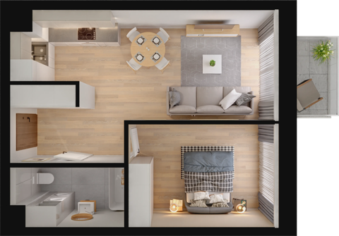 Plan 2 pok. 44m²