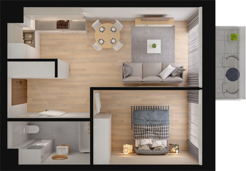 Plan 2 pok. 44m²