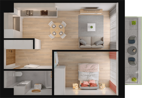 Plan 2 pok. 44m²