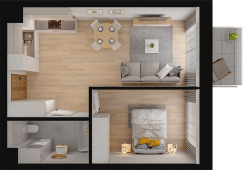 Plan 2 pok. 44m²