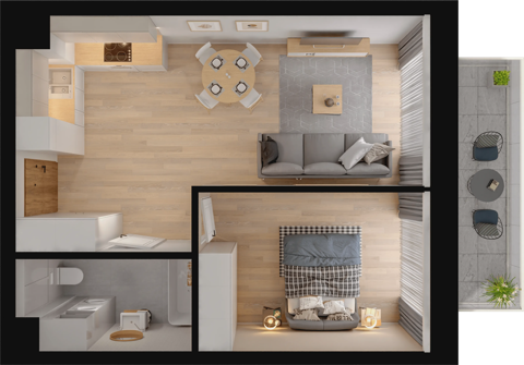 Plan 2 pok. 44m²