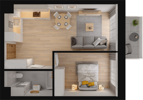 Plan 2 pok. 44m²