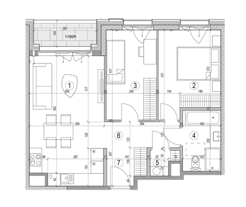 Plan 3 pok. 58m²