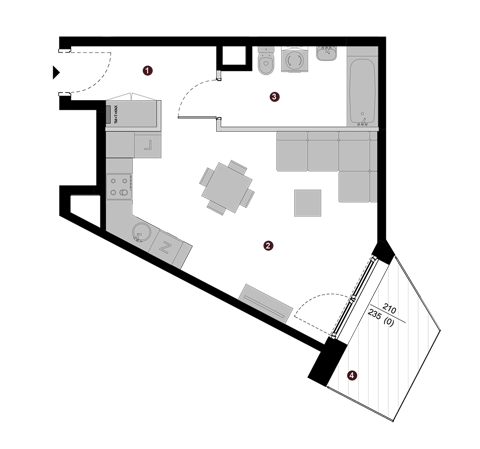 Plan 1 pok. 34m²