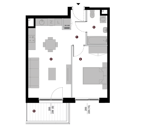 Plan 2 pok. 43m²
