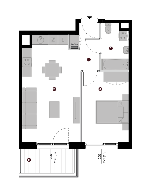 Plan 2 pok. 43m²