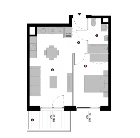 Plan 2 pok. 43m²