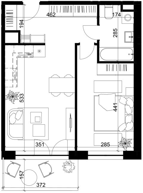 Plan 2 pok. 45m²