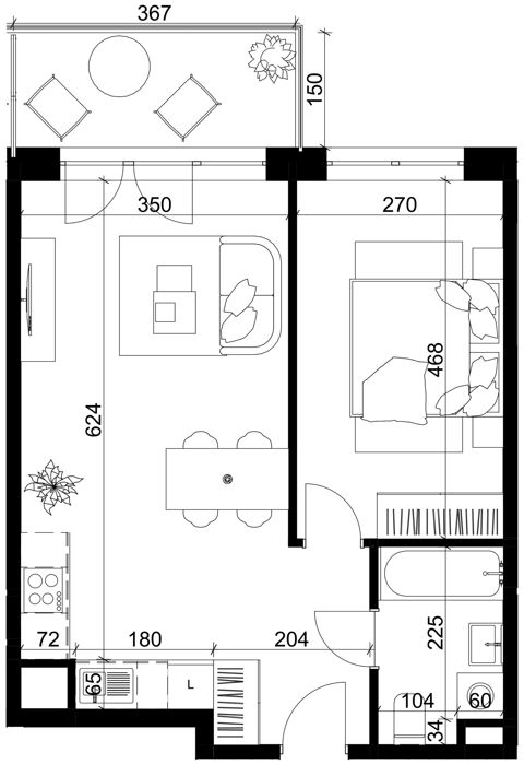 Plan 2 pok. 43m²