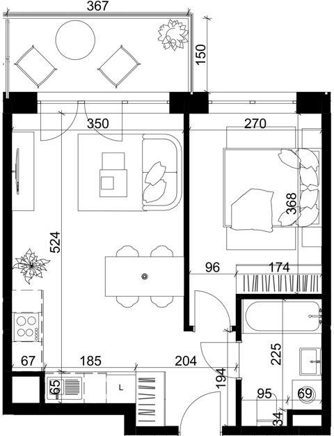Plan 2 pok. 37m²