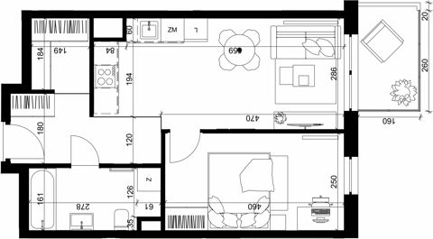 Plan 2 pok. 43m²