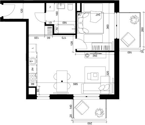 Plan 2 pok. 45m²