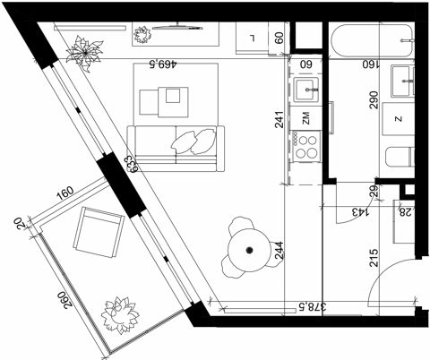 Plan 1 pok. 28m²