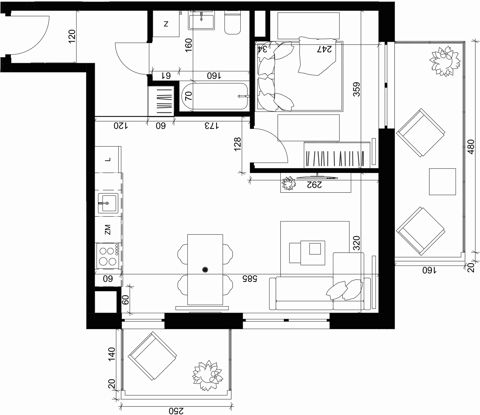 Plan 2 pok. 45m²