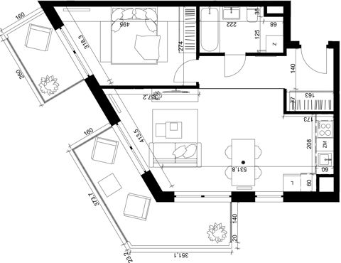 Plan 2 pok. 46m²