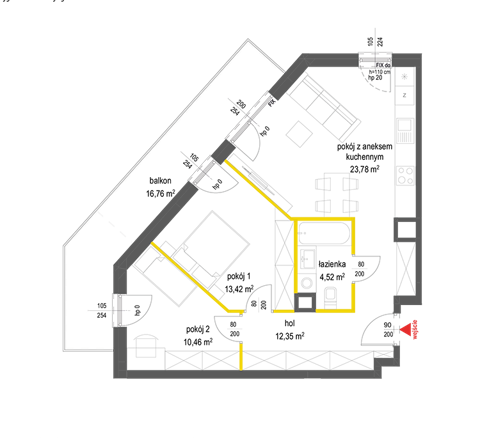 Plan 3 pok. 65m²