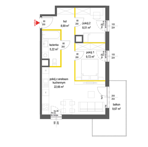 Plan 3 pok. 55m²