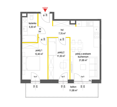 Plan 3 pok. 58m²