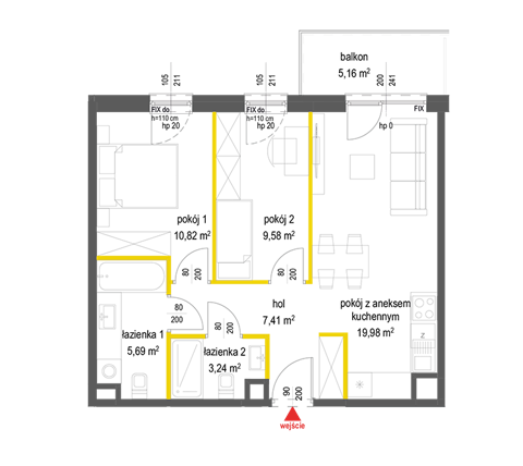 Plan 3 pok. 57m²