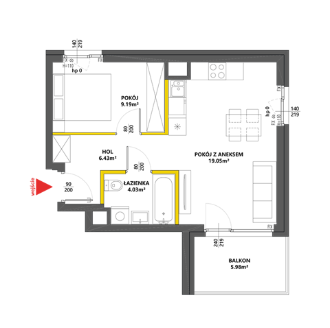Plan 2 pok. 39m²