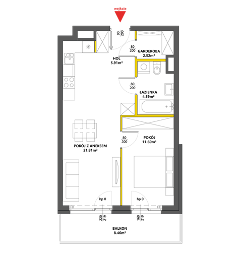 Plan 2 pok. 46m²