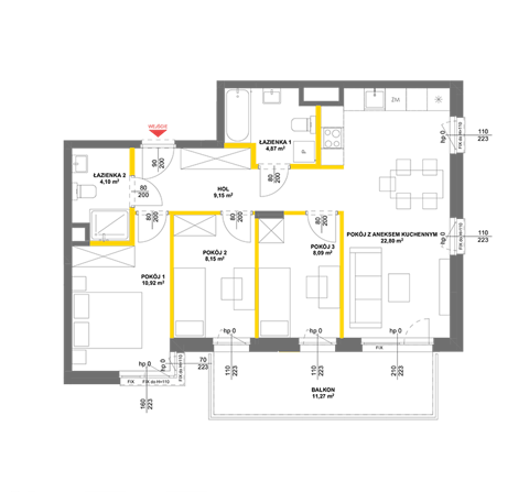 Plan 4 pok. 68m²