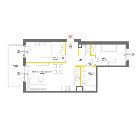Plan 3 pok. 64m²