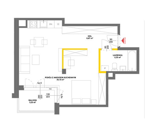 Plan 1 pok. 49m²
