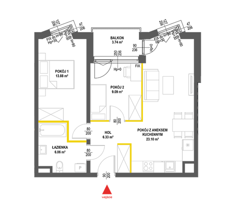 Plan 3 pok. 58m²