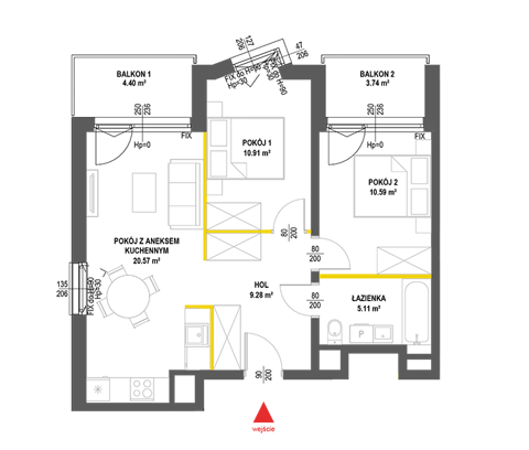Plan 3 pok. 56m²