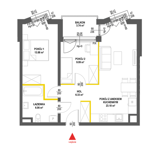Plan 3 pok. 58m²