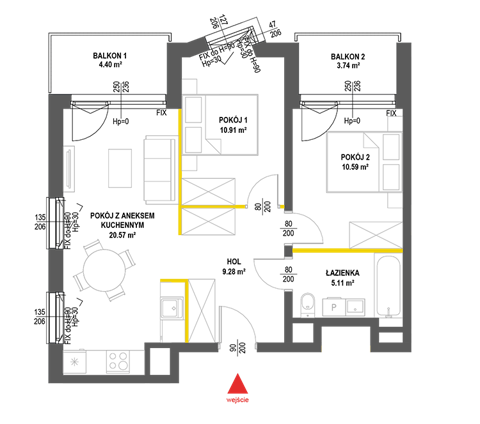 Plan 3 pok. 56m²