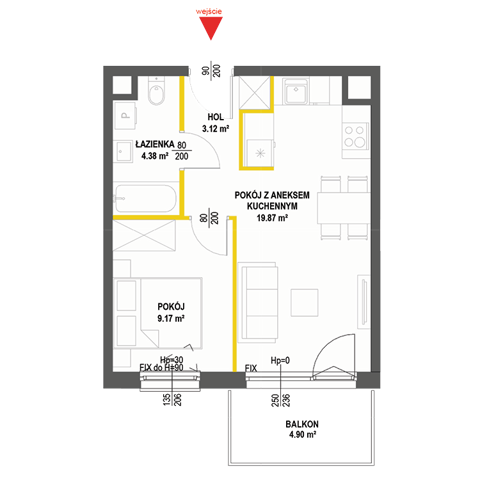 Plan 2 pok. 37m²