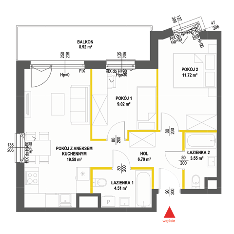 Plan 3 pok. 55m²