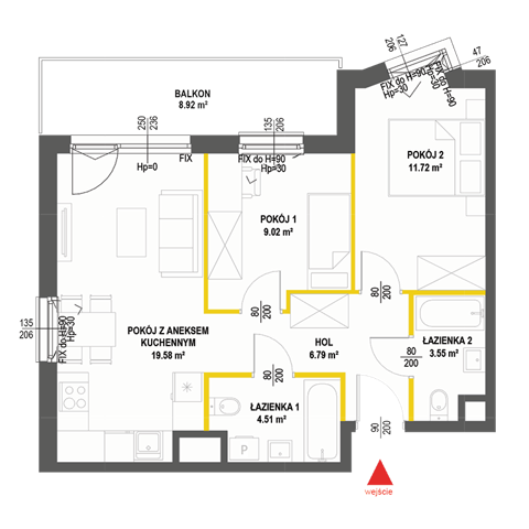 Plan 3 pok. 55m²