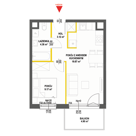 Plan 2 pok. 37m²