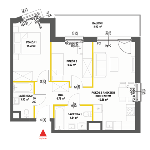 Plan 3 pok. 55m²