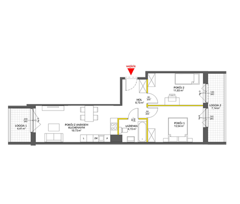 Plan 3 pok. 57m²