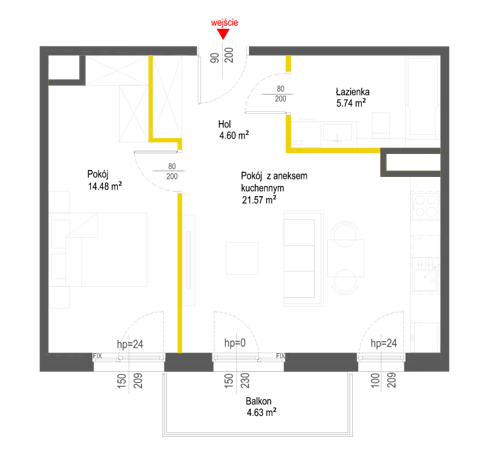 Plan 2 pok. 46m²