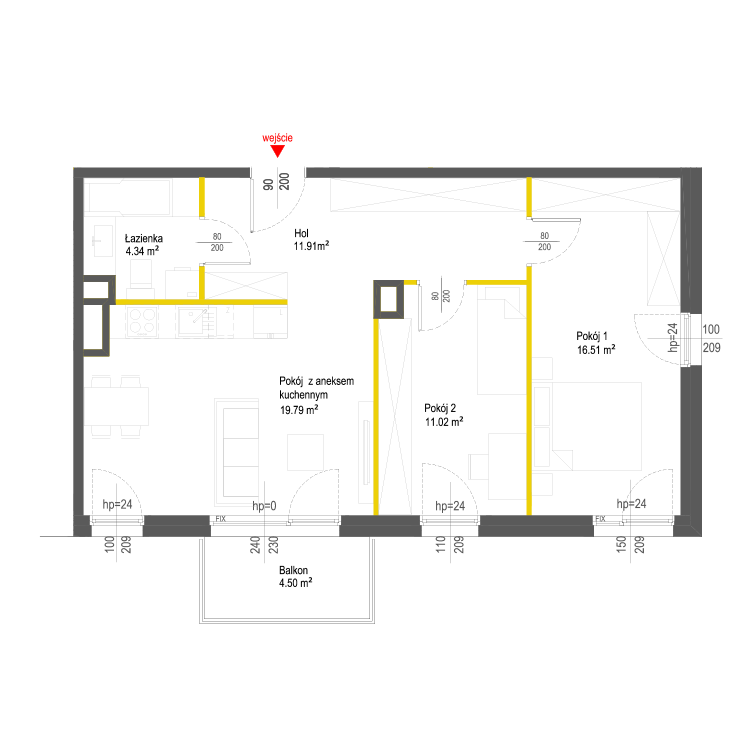 Plan 3 pok. 64m²