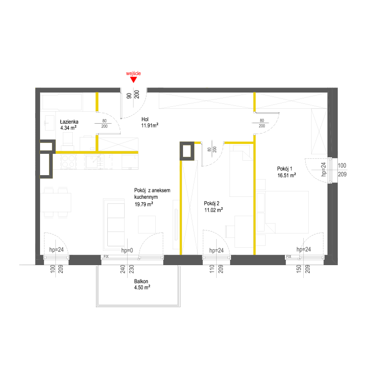 Plan 3 pok. 64m²