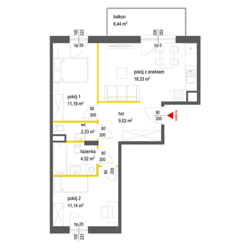 Plan 3 pok. 57m²