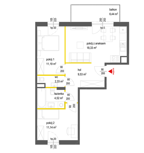 Plan 3 pok. 57m²