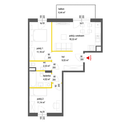 Plan 3 pok. 57m²