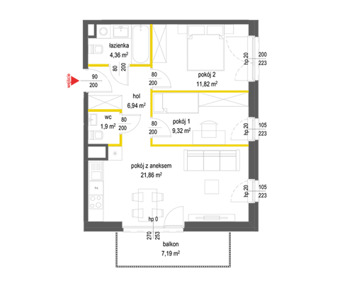 Plan 3 pok. 56m²