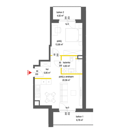 Plan 2 pok. 45m²
