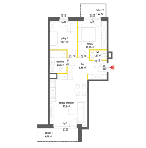 Plan 3 pok. 62m²